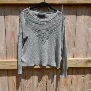 PAPER CRANE Sweater Gray Lightweight Open Knit Pullover Long Sleeve Small